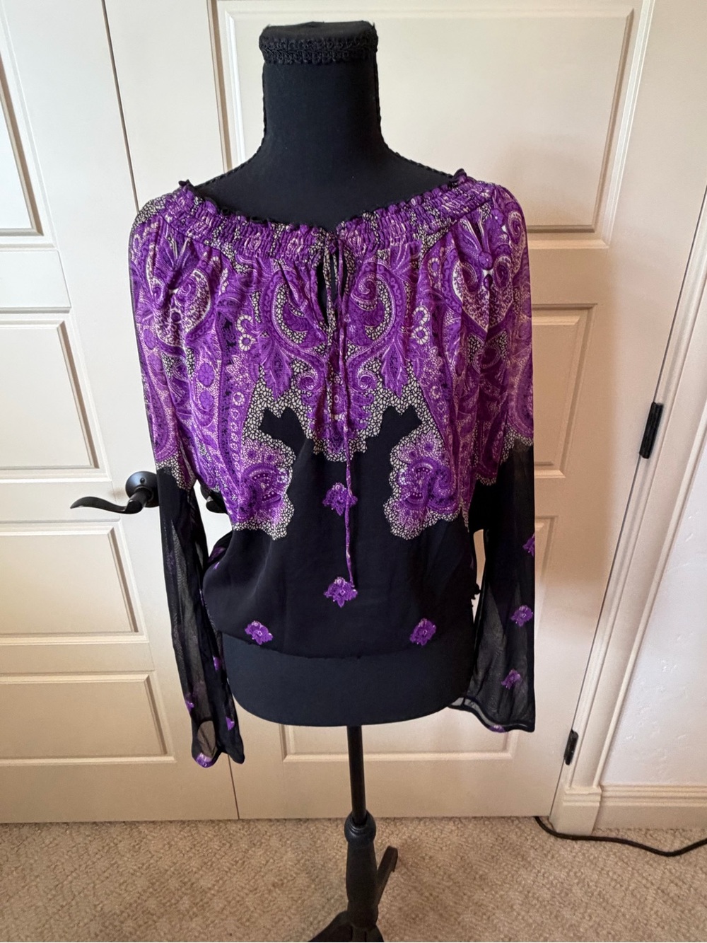 INC International Concepts Purple Paisley Off-Shoulder Blouse